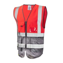 Hi-Vis Vest - Red/Grey Executive Waistcoat with Pockets