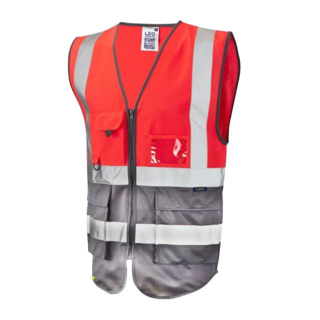 Hi-Vis Vest - Red/Grey Executive Waistcoat with Pockets