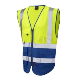 Hi-Vis Vest - Yellow/Royal Navy Executive Waistcoat with Pockets