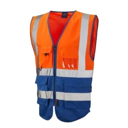 Hi-Vis Vest - Orange/Royal Navy Executive Waistcoat with Pockets